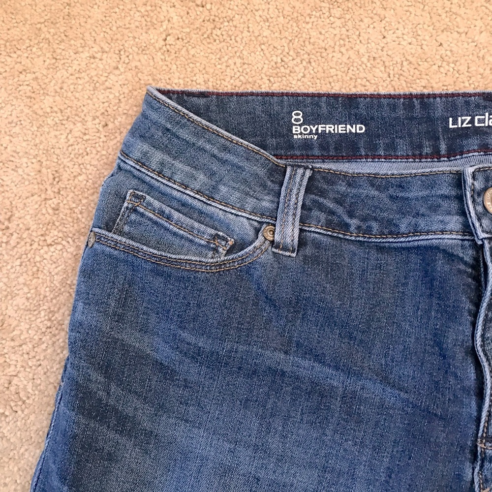Liz Claiborne Boyfriend Skinny Blue Jeans Womens Size 8 Distressed Faded Denim - Picture 8 of 13